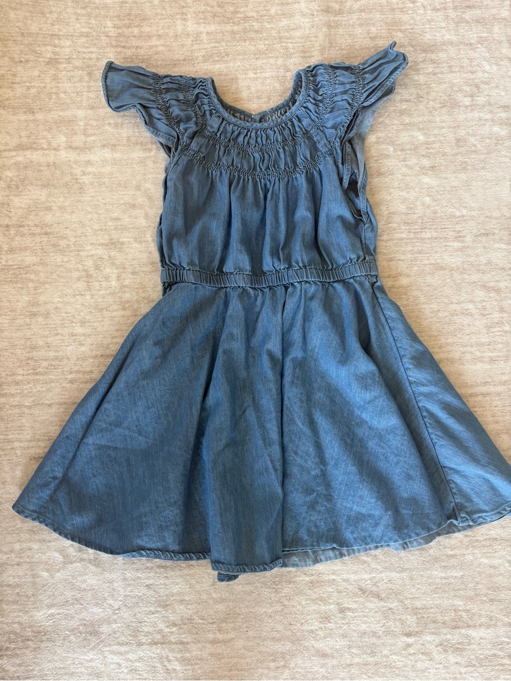 Crewcuts Girls Blue Chambray Ruffle-Short Sleeve Dress ‼️Size 7/8
